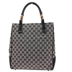 GUCCI Logo GG Pattern Shoulder Tote Bag Bamboo Canvas Leather Pink 36KB842